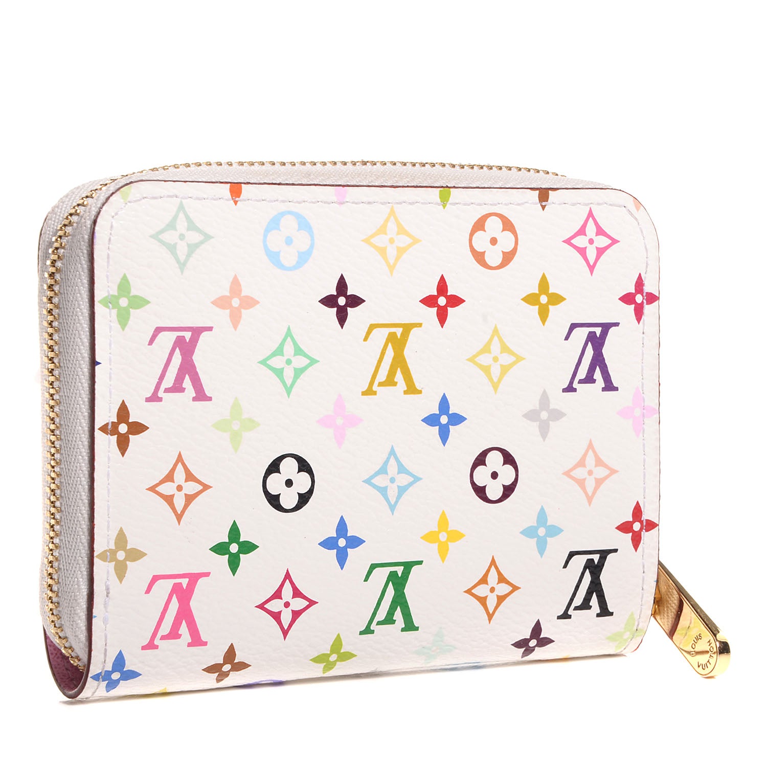 Louis Vuitton Monogram Multicolor Zippy Coin Purse Wallet White Litchi 3 of 7