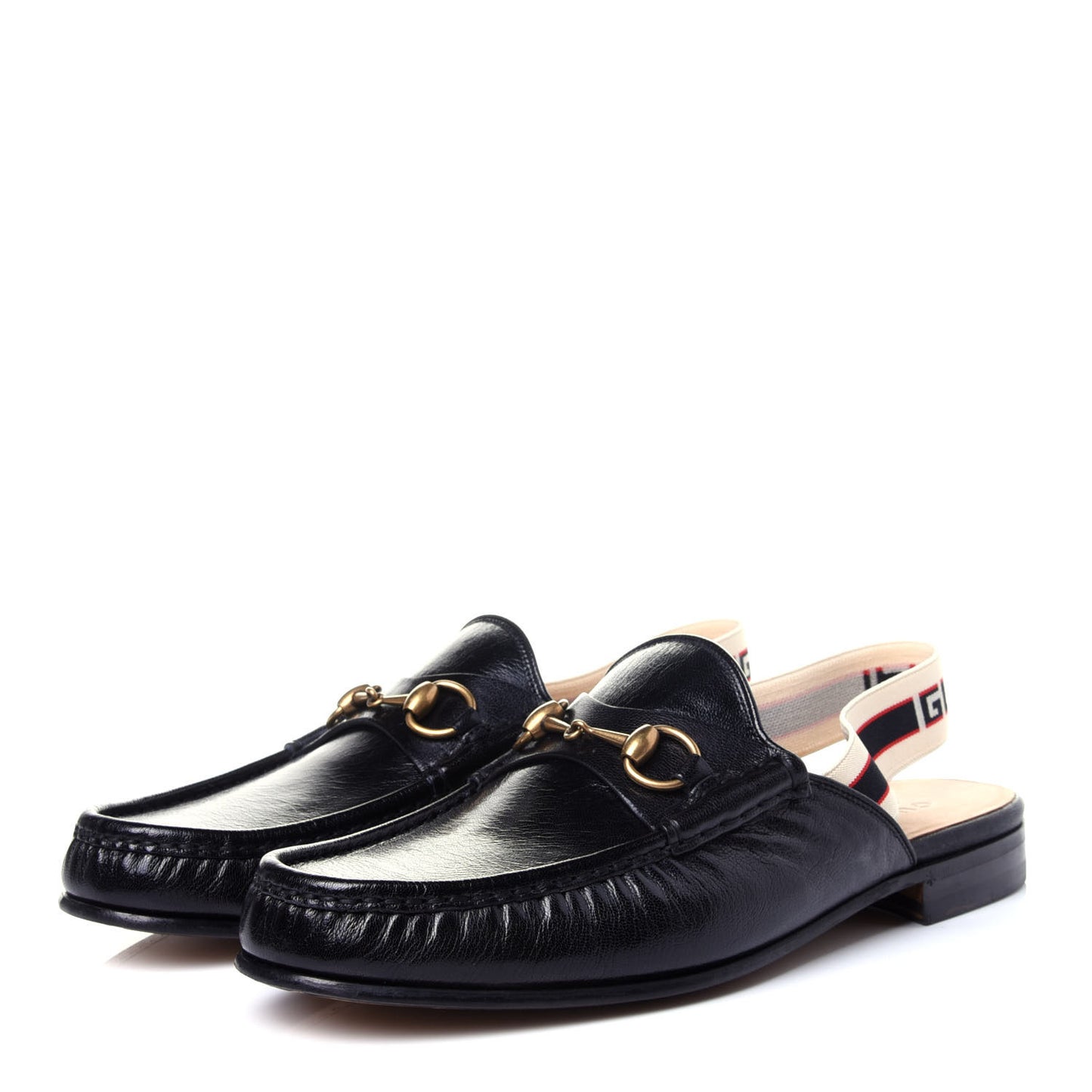 Goatskin Stripe Mens Horsebit Slingback Slippers 10 Black