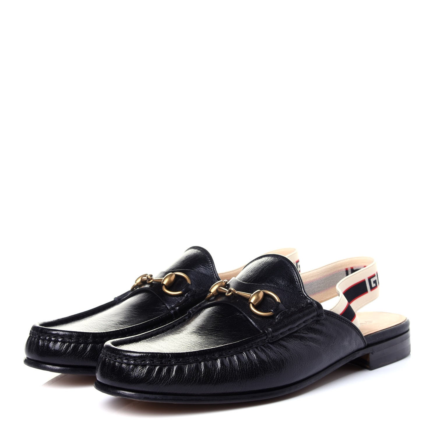 Gucci Goatskin Stripe Mens Horsebit Slingback Slippers 10 Black 3 of 11