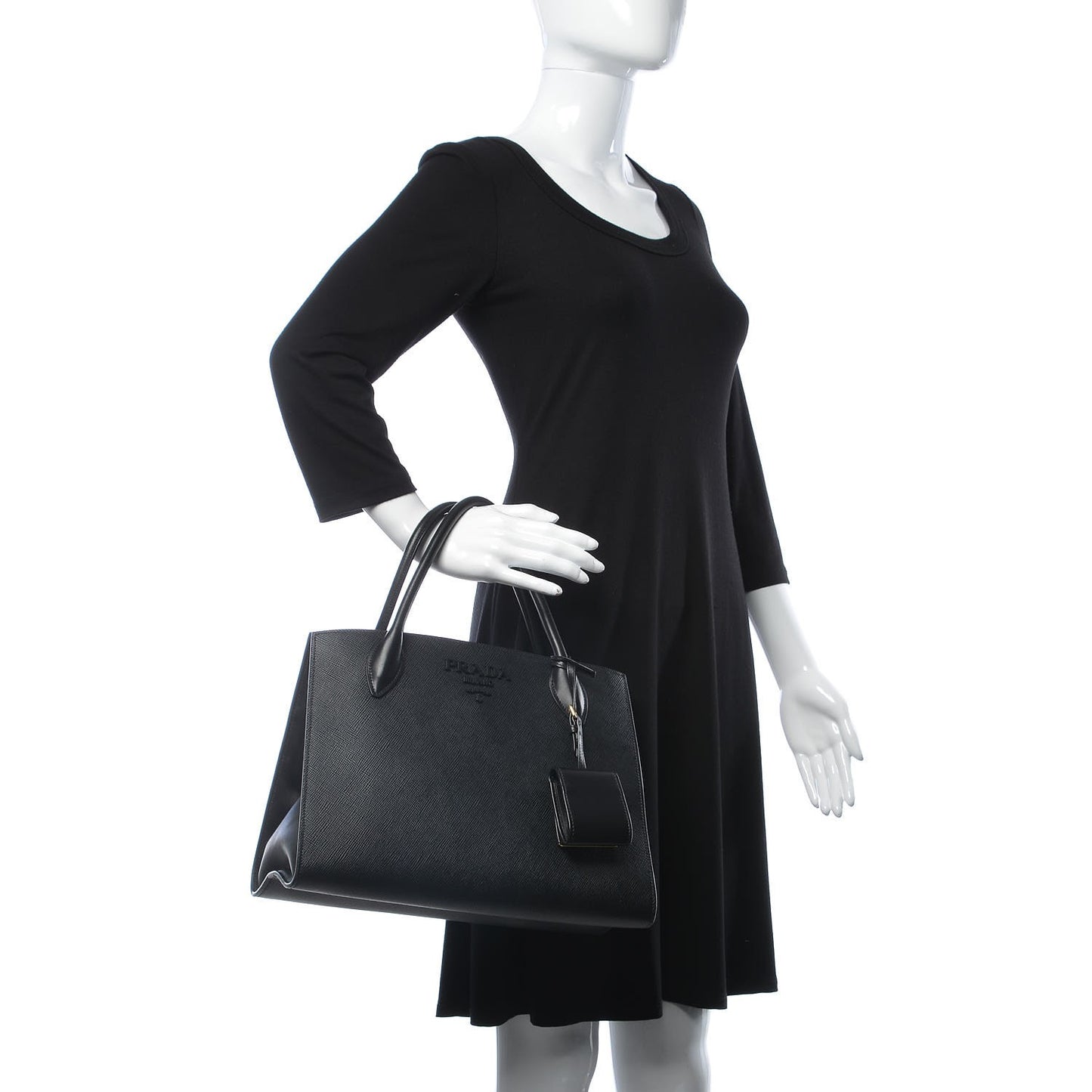 Saffiano Cuir Calfskin Large Monochrome Top Handle Tote Black