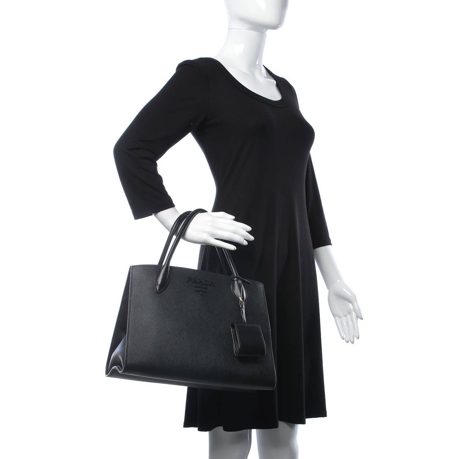Prada Saffiano Cuir Calfskin Large Monochrome Top Handle Tote Black 3 of 7