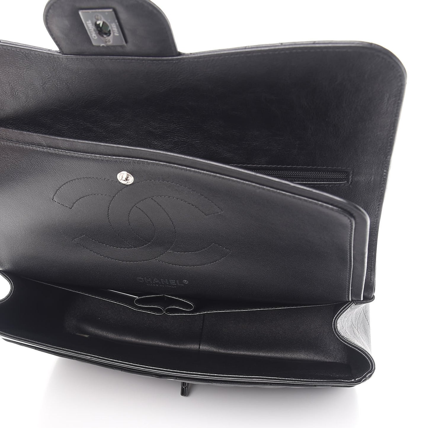 Crumpled Calfskin Quilted Jumbo Double Flap So Black