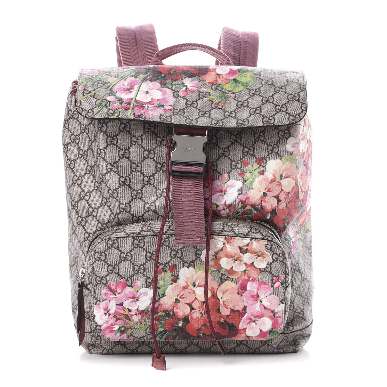 Gucci GG Supreme Monogram Blooms Medium Single Buckle Backpack Beige Multicolor Dry Rose 1 of 9