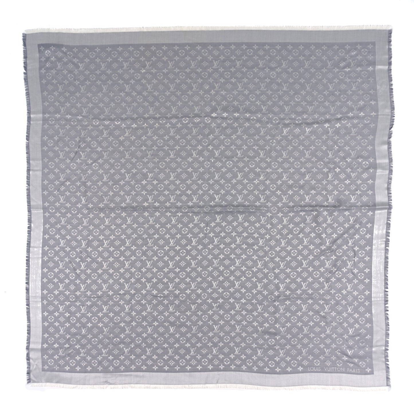 Wool Silk Monogram Denim Shawl Pearl Grey