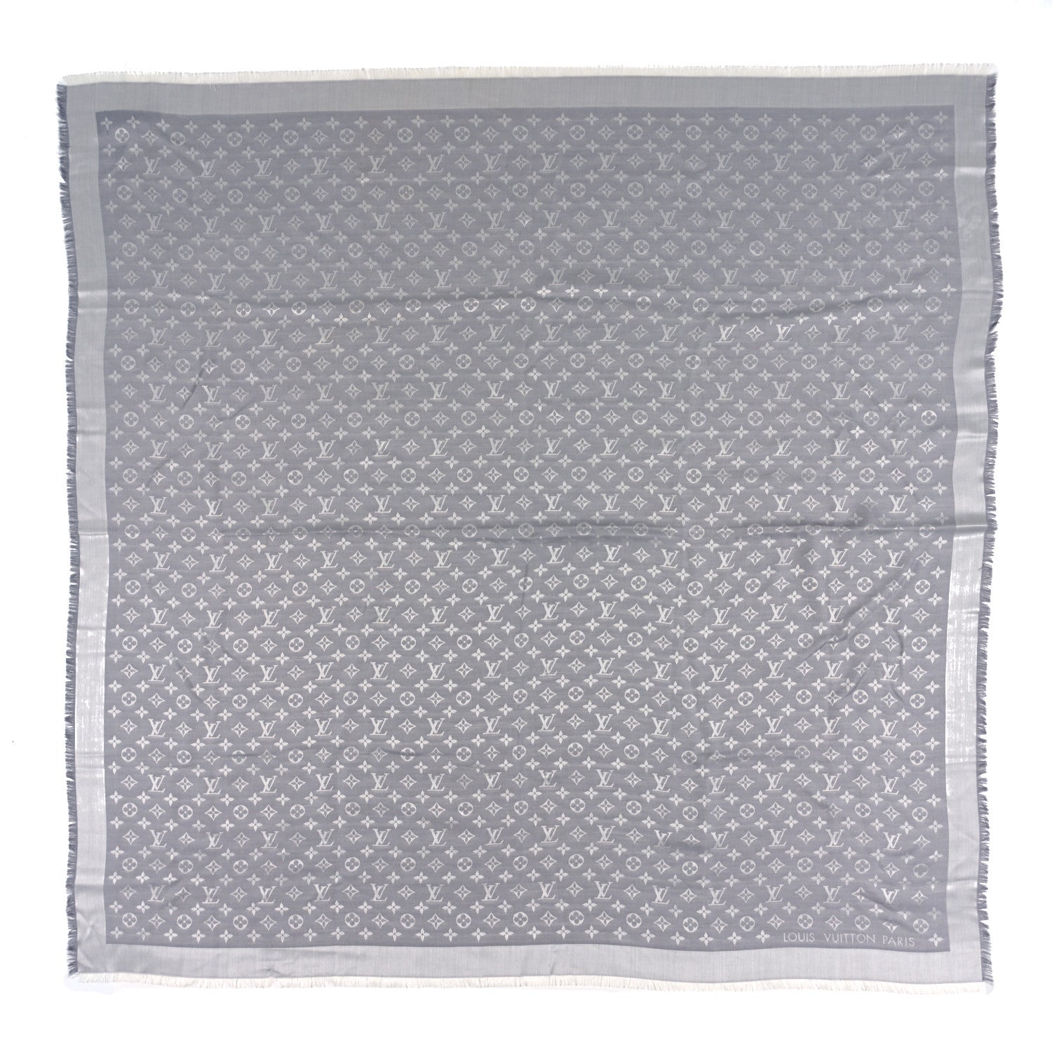 Louis Vuitton Wool Silk Monogram Denim Shawl Pearl Grey 1 of 3