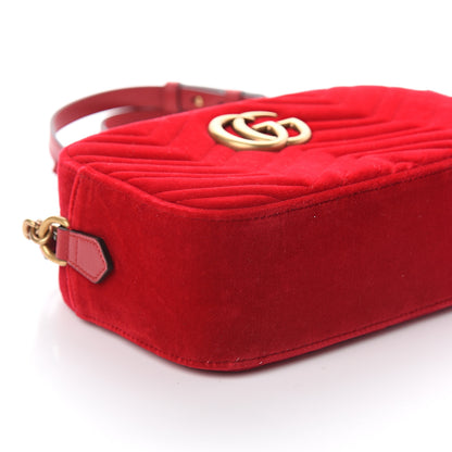 Gucci Velvet Matelasse Small GG Marmont Chain Shoulder Bag Hibiscus Red 7 of 8