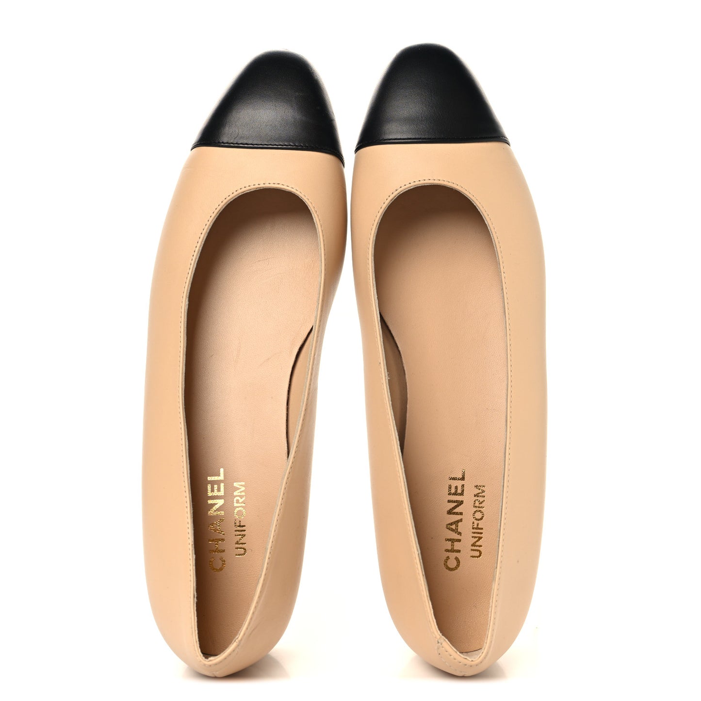 Lambskin Cap Toe CC Uniform Ballerina Flats 41 Beige Black