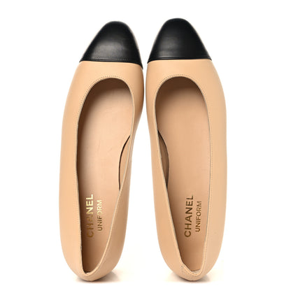 Chanel Lambskin Cap Toe CC Uniform Ballerina Flats 41 Beige Black 2 of 10
