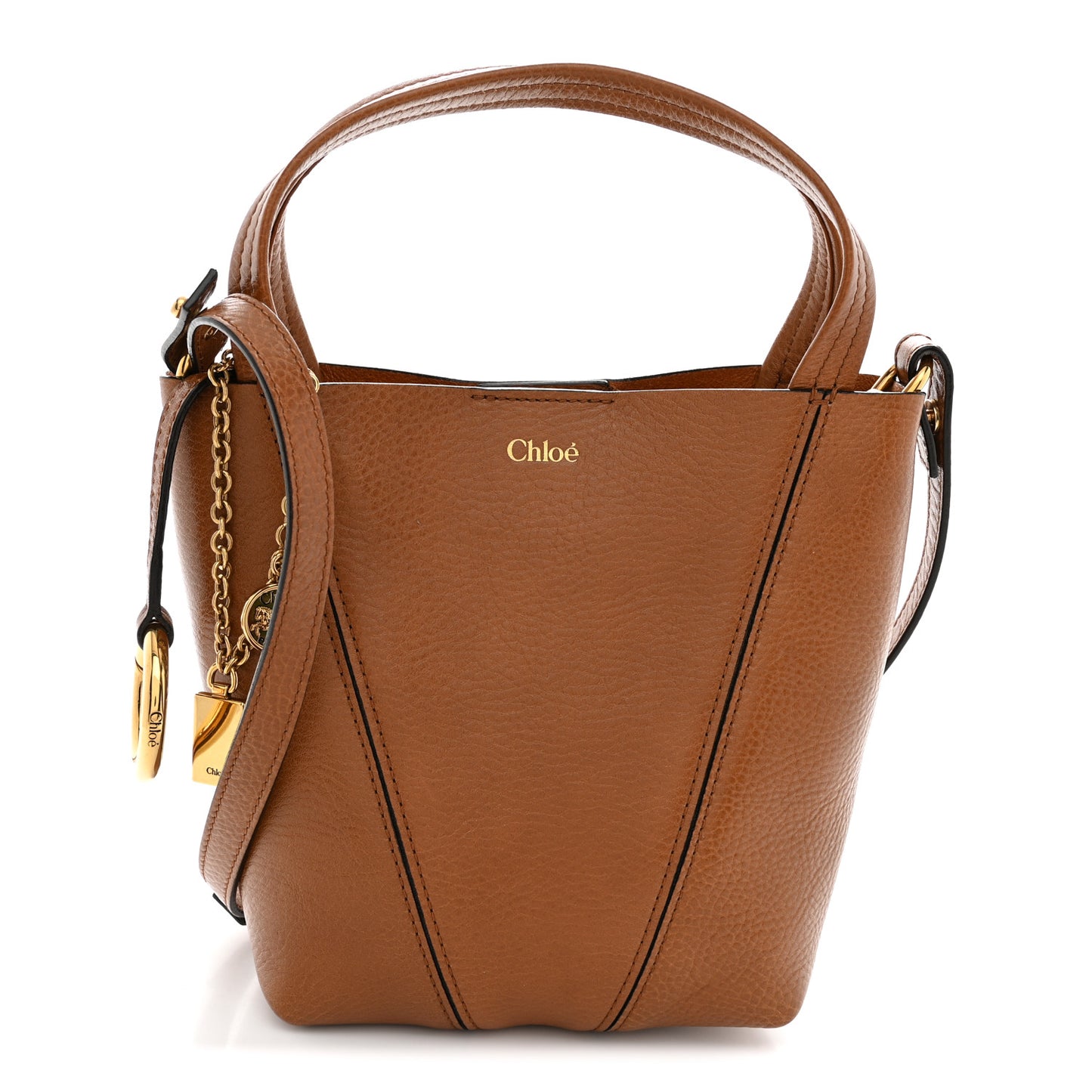 Grained Calfskin Small Spin Tote Clay Brown