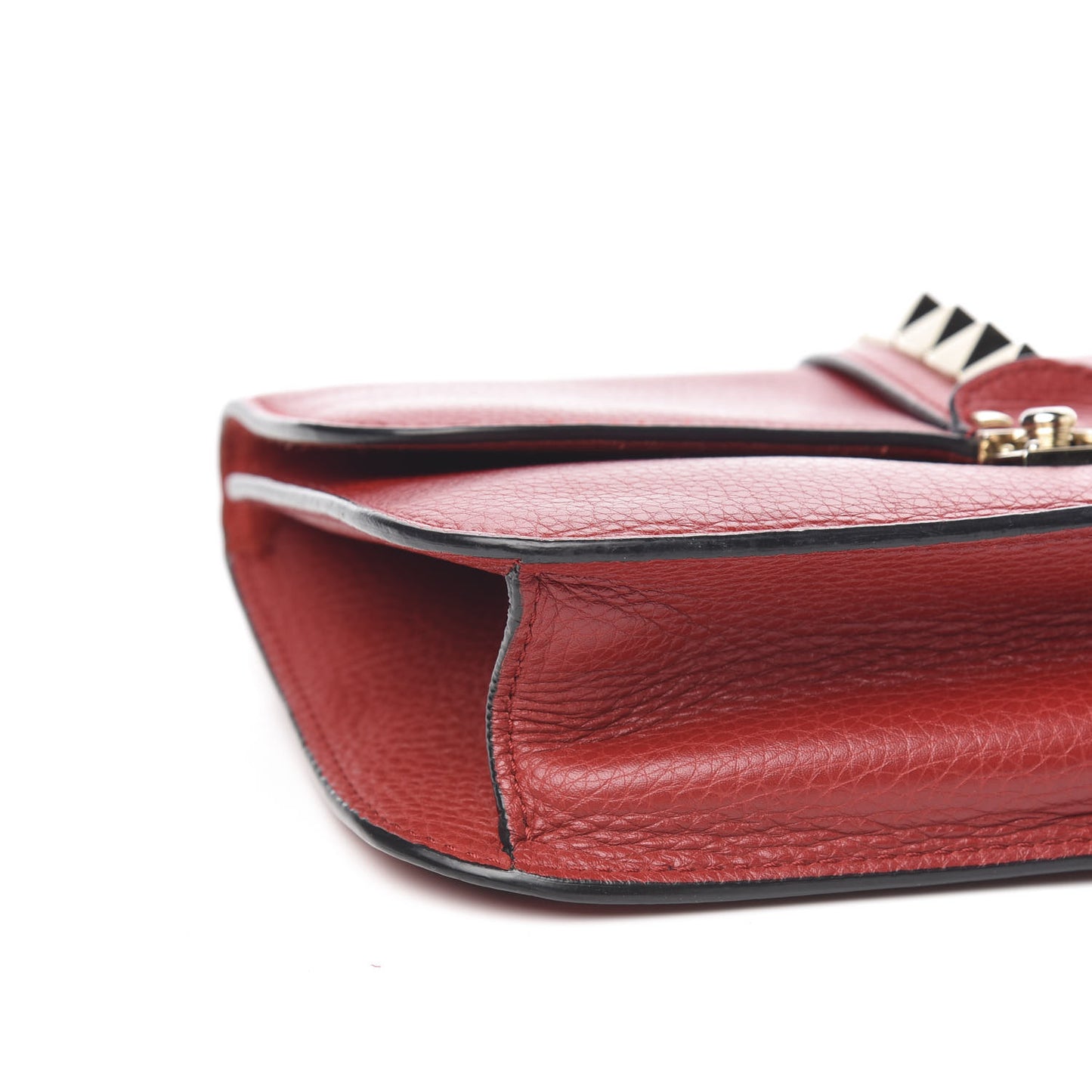Pebbled Calfskin Medium Glam Lock Rockstud Flap Red