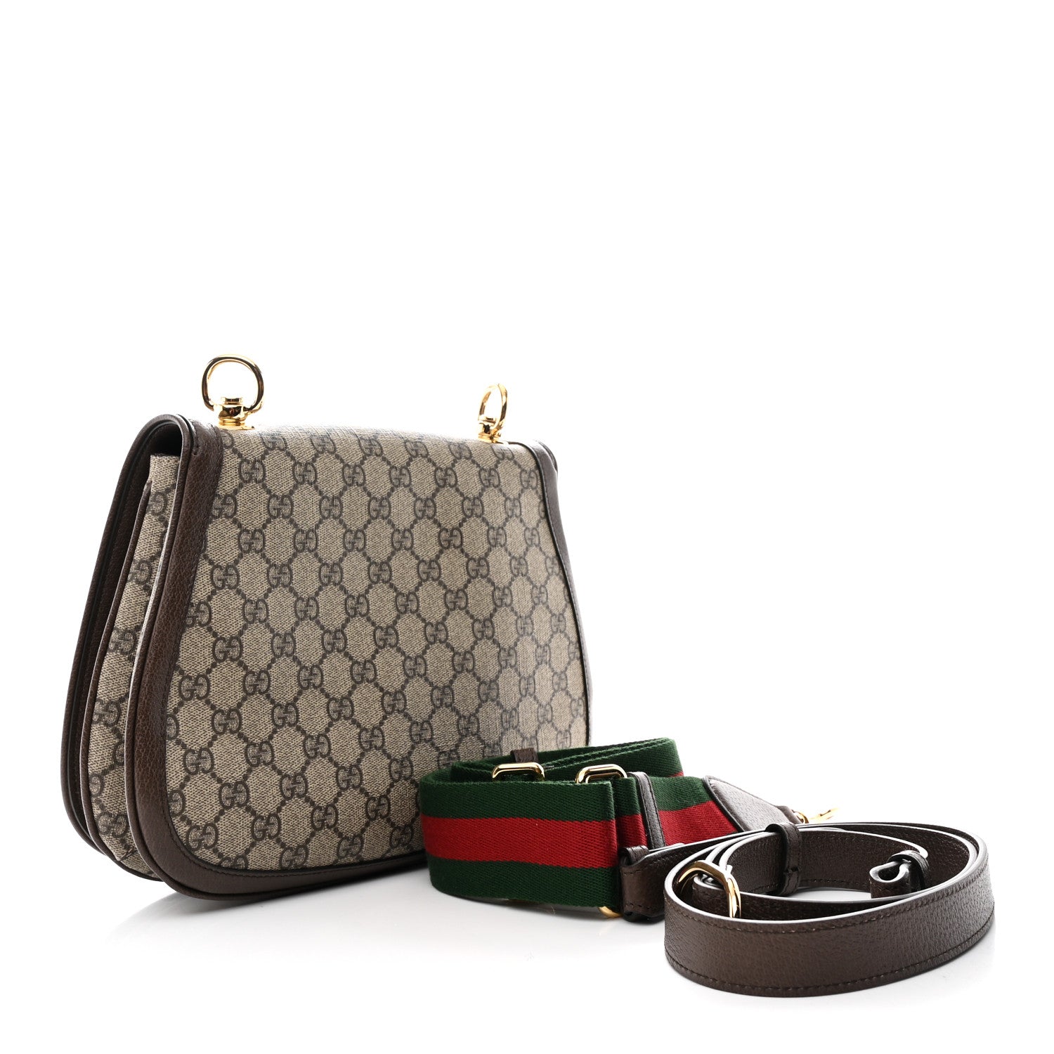 Gucci GG Supreme Monogram Textured Dollar Calfskin Web Medium Blondie Shoulder Flap Bag Beige Ebony New Acero 3 of 11