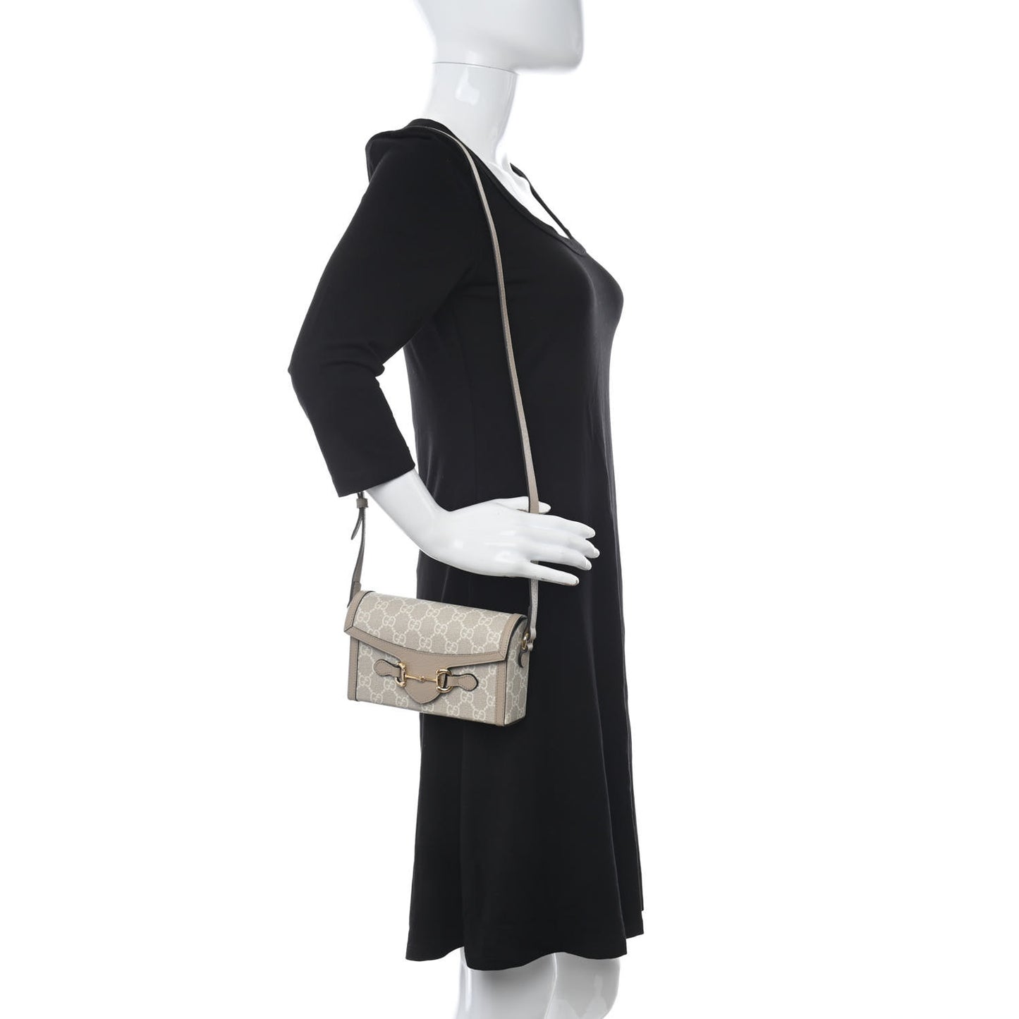 GG Supreme Monogram Textured Dollar Calfskin Mini Horsebit 1955 Shoulder Bag Beige Mystic White Oatmeal
