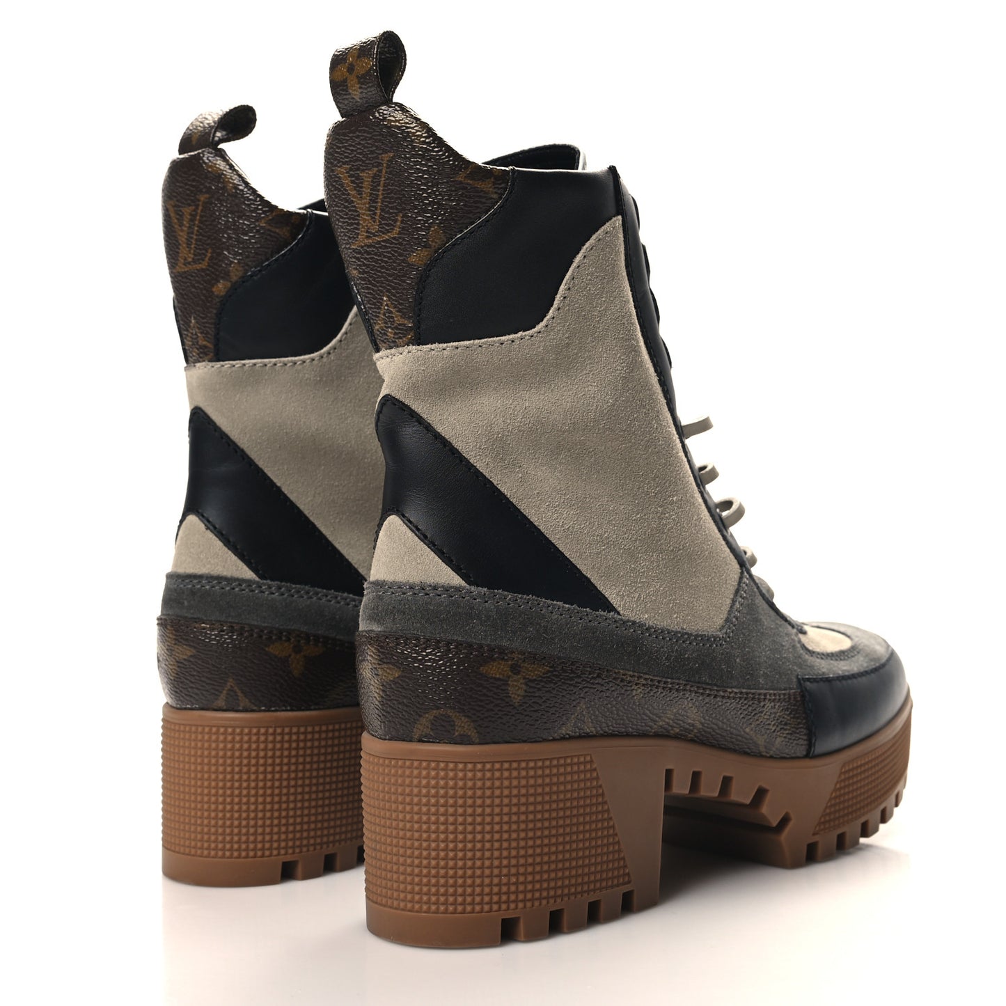 Suede Calfskin Monogram Platform Desert Boots 37 Dark Gray
