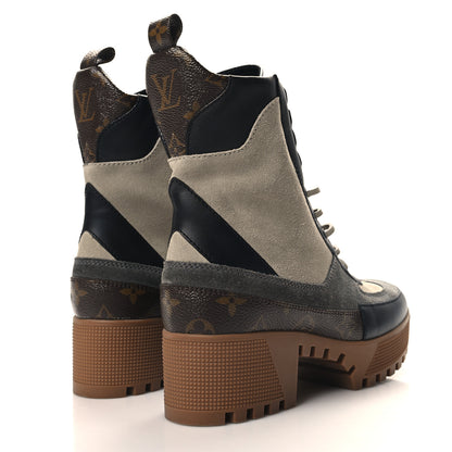 Louis Vuitton Suede Calfskin Monogram Platform Desert Boots 37 Dark Gray 4 of 8