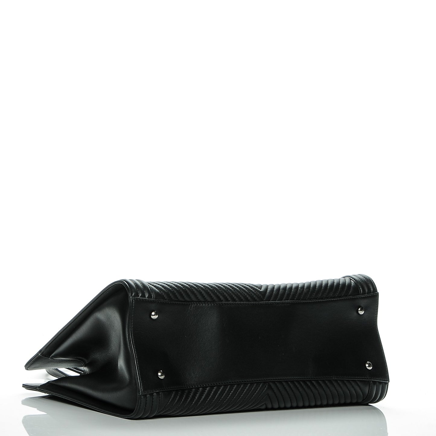 Calfskin Chevron Quilted Boy Shopping Tote Black