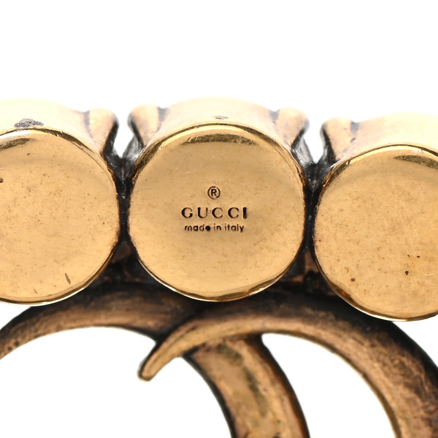 Gucci Metal Crystal Double G Brooch Aged Gold 4 of 4
