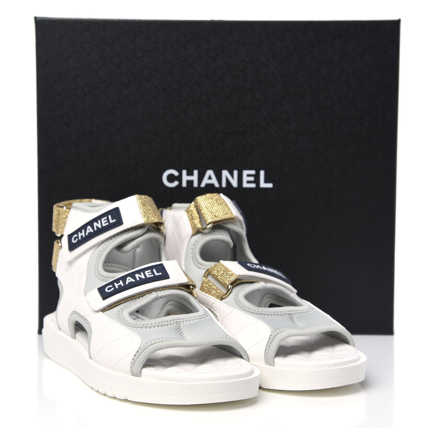 Chanel Goatskin Fabric Gladiator Sandals 37.5 Grey Navy Blue 8 of 8