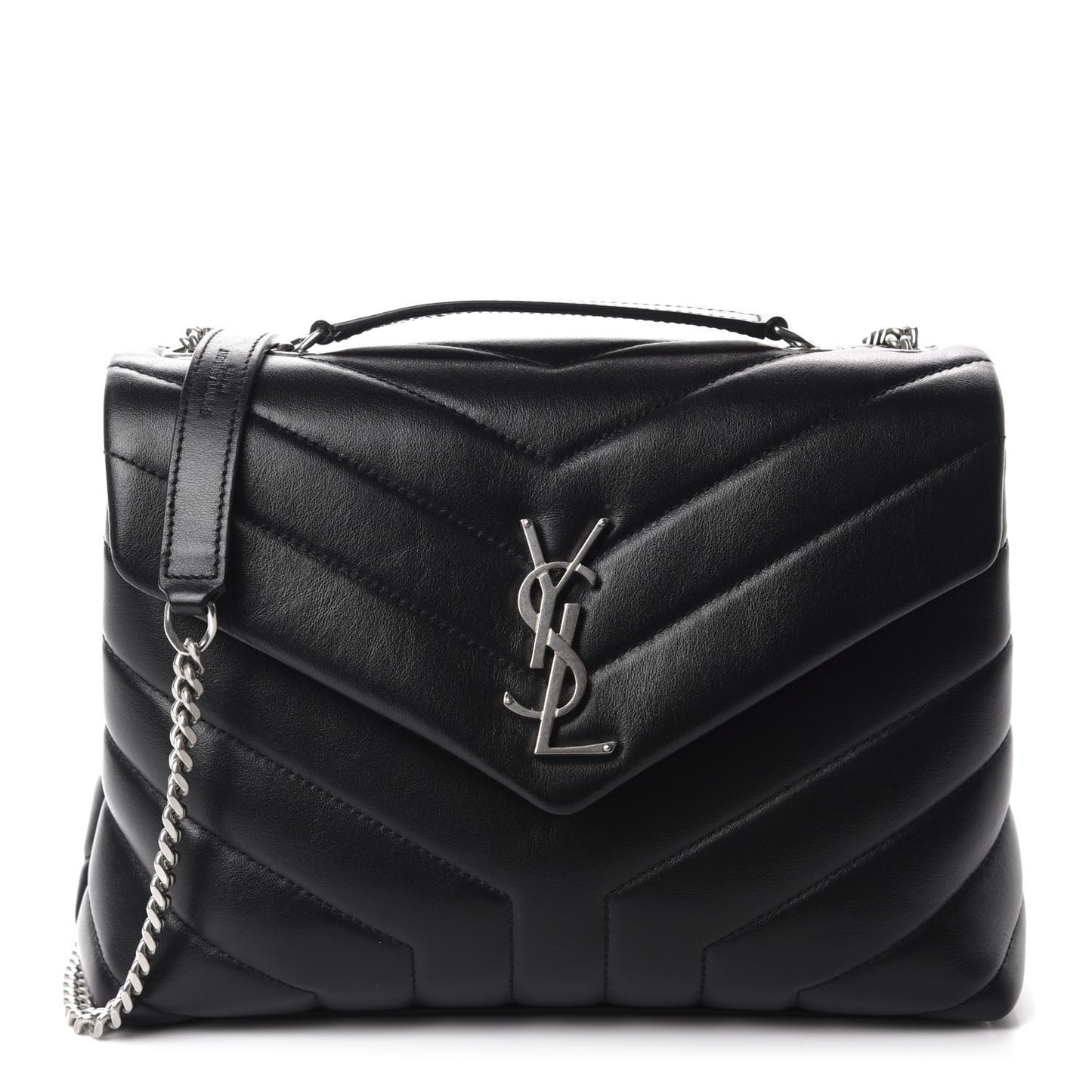 Calfskin Y Quilted Monogram Small Loulou Chain Satchel Black
