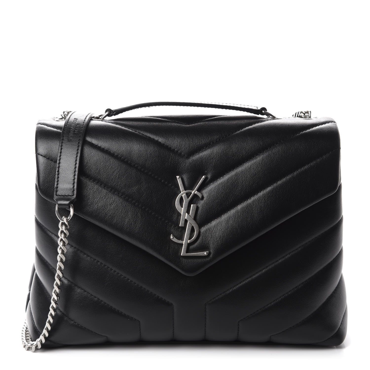 Saint Laurent Calfskin Y Quilted Monogram Small Loulou Chain Satchel Black 1 of 12
