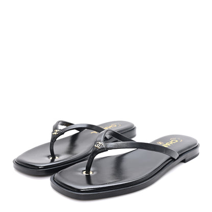 Chanel Goatskin CC Times Square Thong Sandals 37 Black 4 of 10