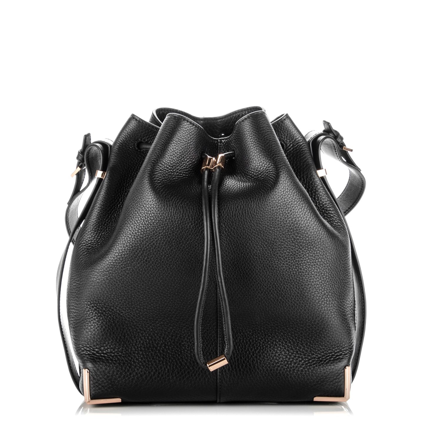 Pebbled Calfskin Prisma Drawstring Hobo Black Rose Gold Hardware
