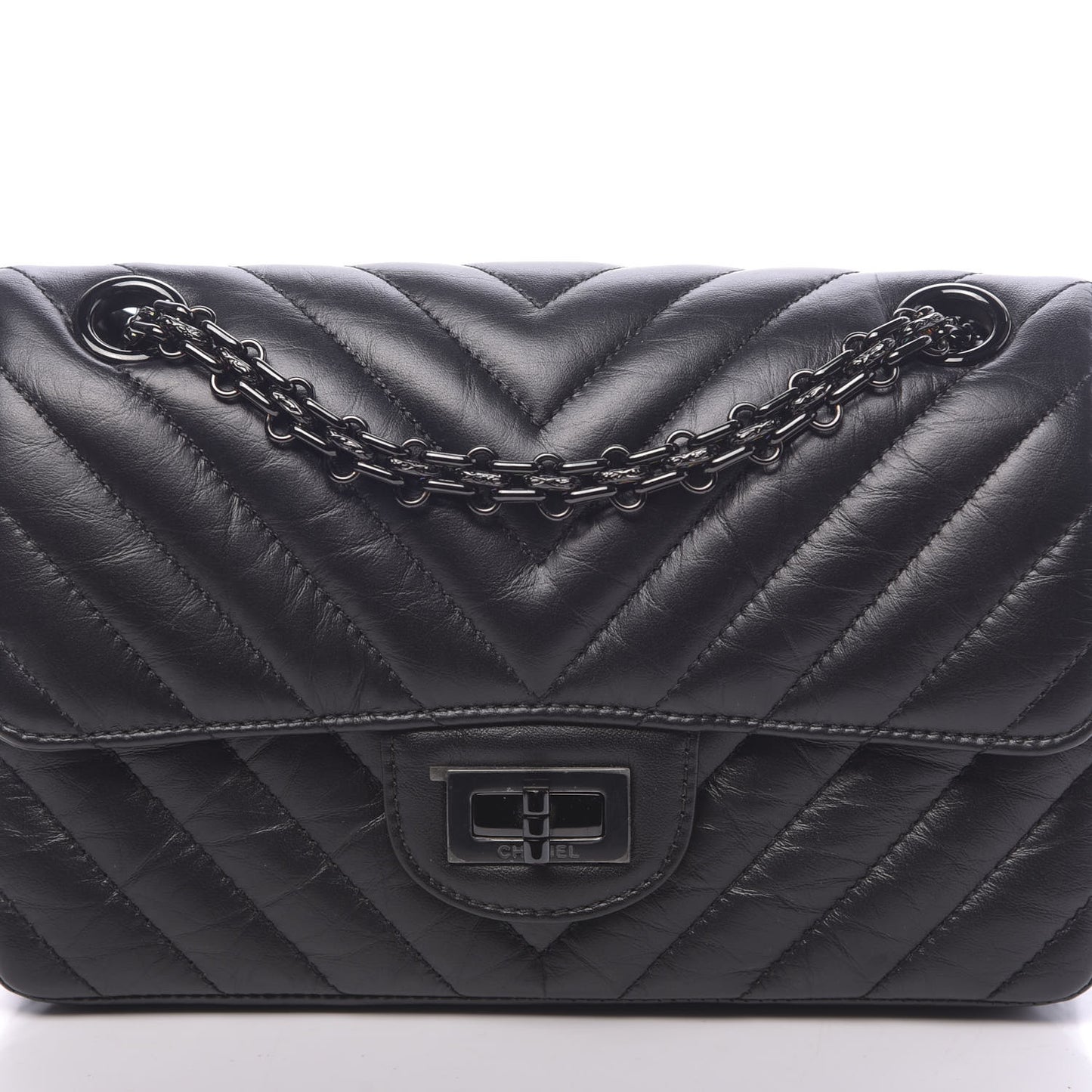 Aged Calfskin Chevron Quilted 2.55 Reissue Mini Flap So Black