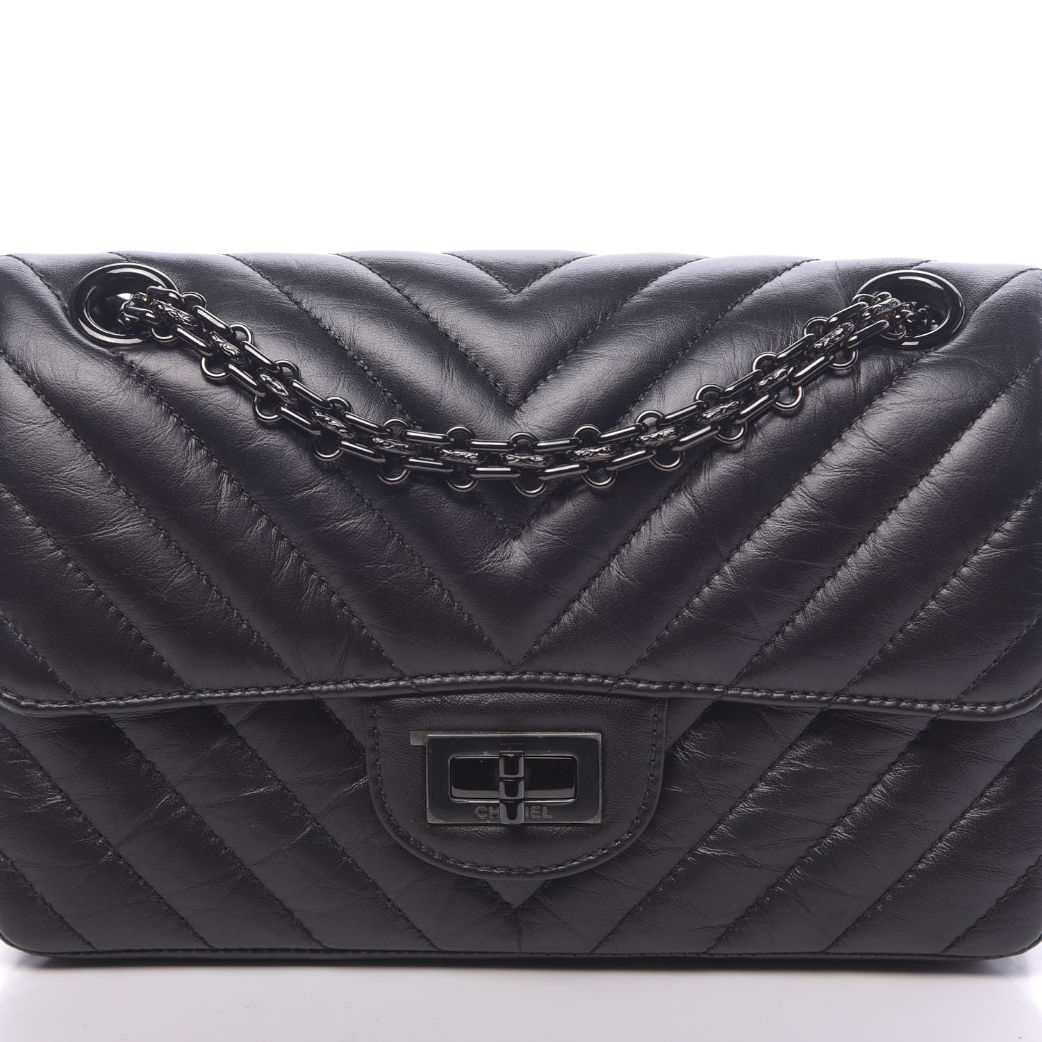 Chanel Aged Calfskin Chevron Quilted 2.55 Reissue Mini Flap So Black 10 of 10