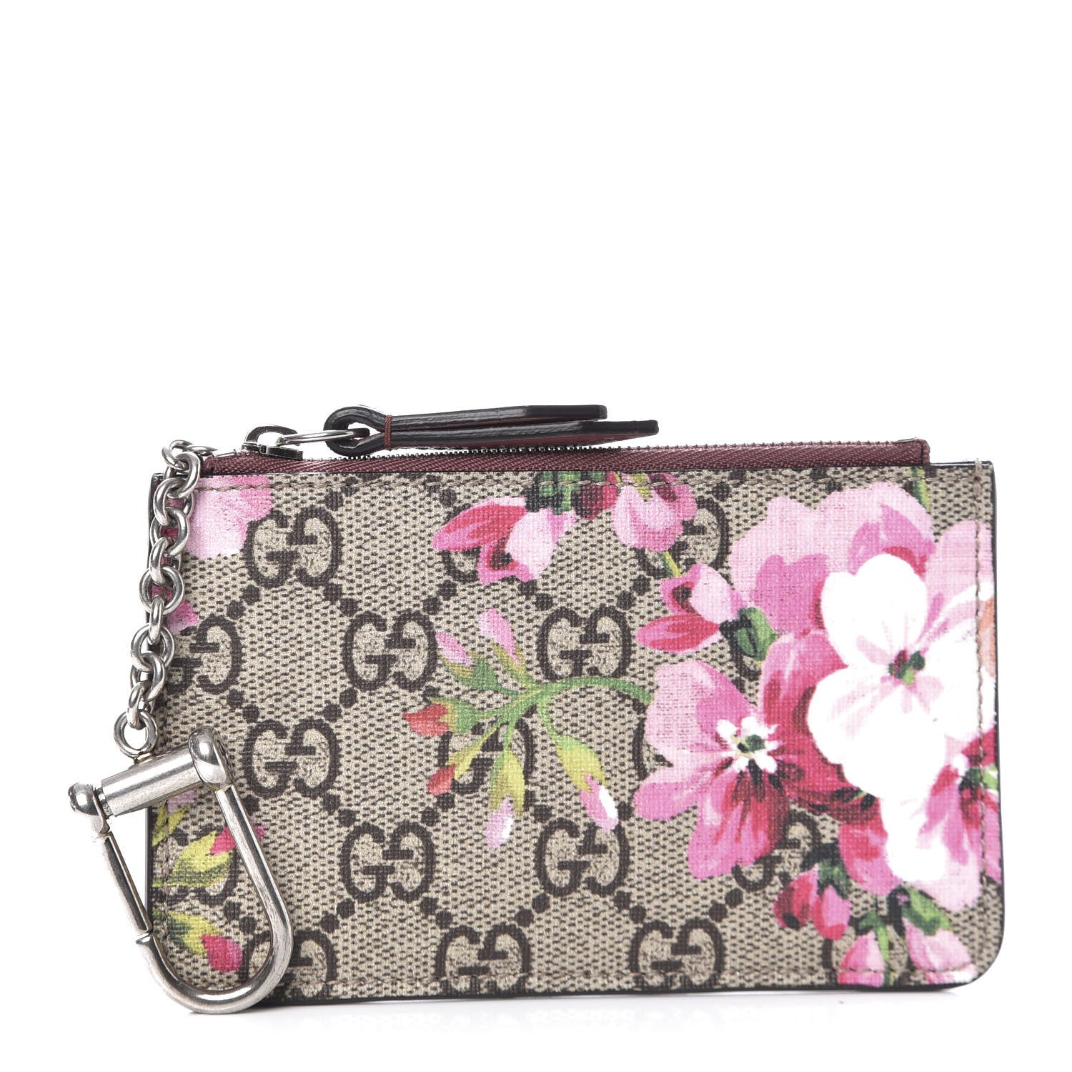 Gucci GG Supreme Monogram Blooms Key Ring Coin Case Beige Multicolor Dry Rose 1 of 7