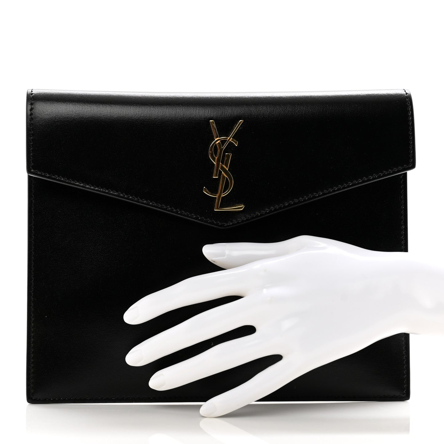 Smooth Shiny Calfskin Monogram Uptown Baby Pouch Black