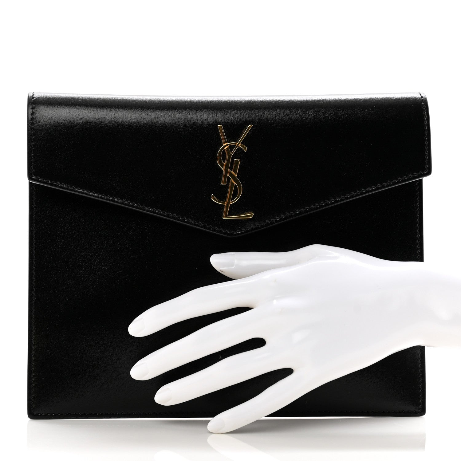 Saint Laurent Smooth Shiny Calfskin Monogram Uptown Baby Pouch Black 2 of 7