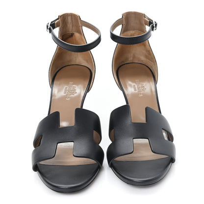 Hermes Calfskin Legend Wedge Sandals 36.5 Black 3 of 11