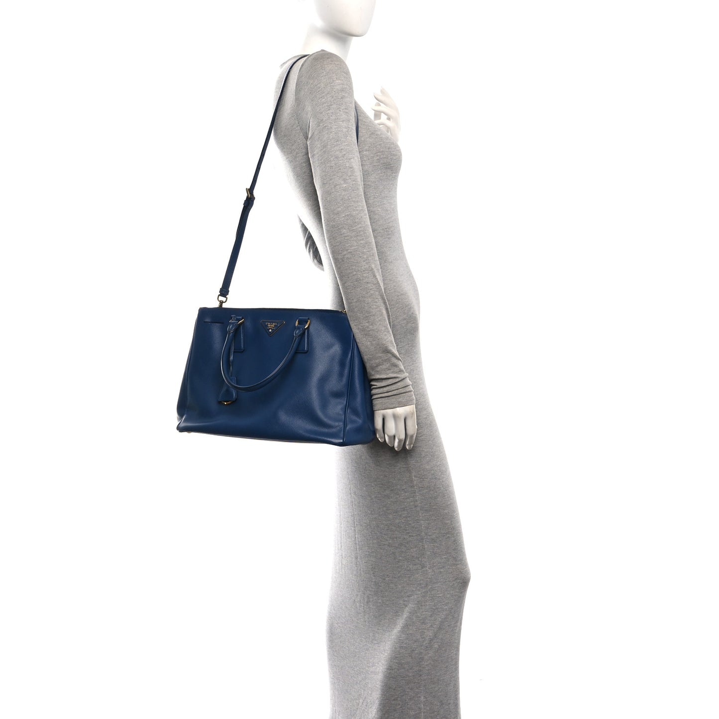 Saffiano Lux Medium Galleria Double Zip Tote Blue