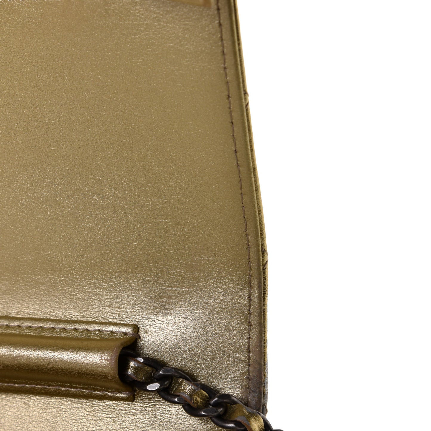 Metallic Aged Calfskin Quilted Gabrielle Wallet On Chain WOC Gold