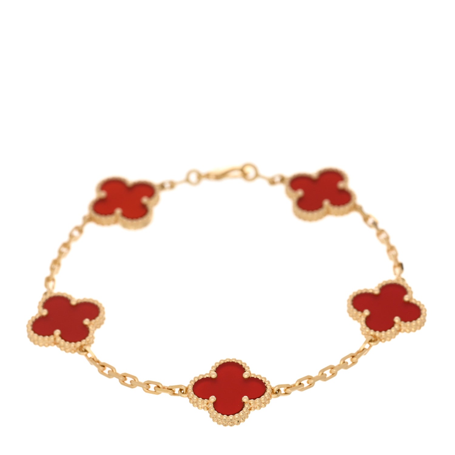 Van Cleef & Arpels 18K Yellow Gold Carnelian 5 Motifs Vintage Alhambra Bracelet 1 of 3