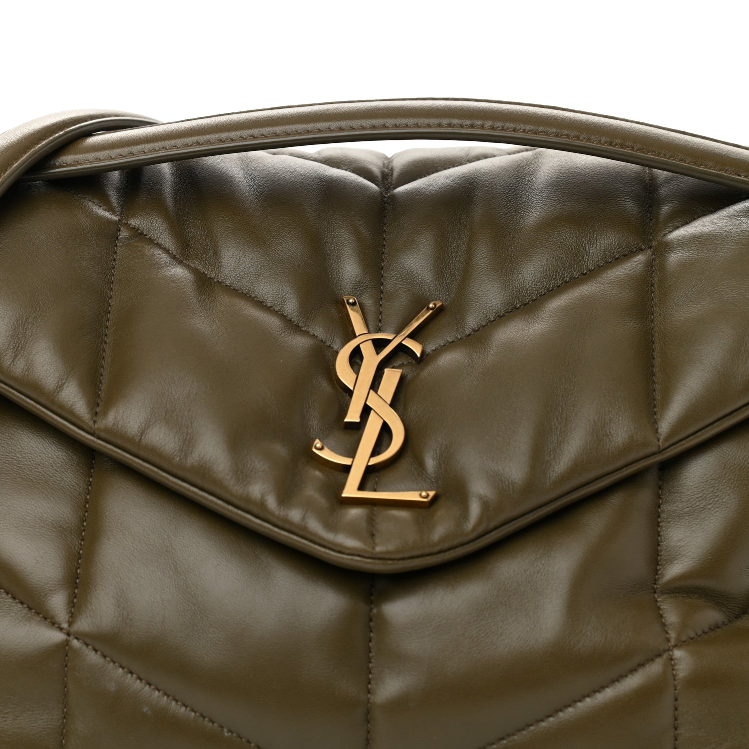 Saint Laurent Lambskin Quilted Medium Loulou Puffer Monogram Chain Satchel Seaweed 8 of 10
