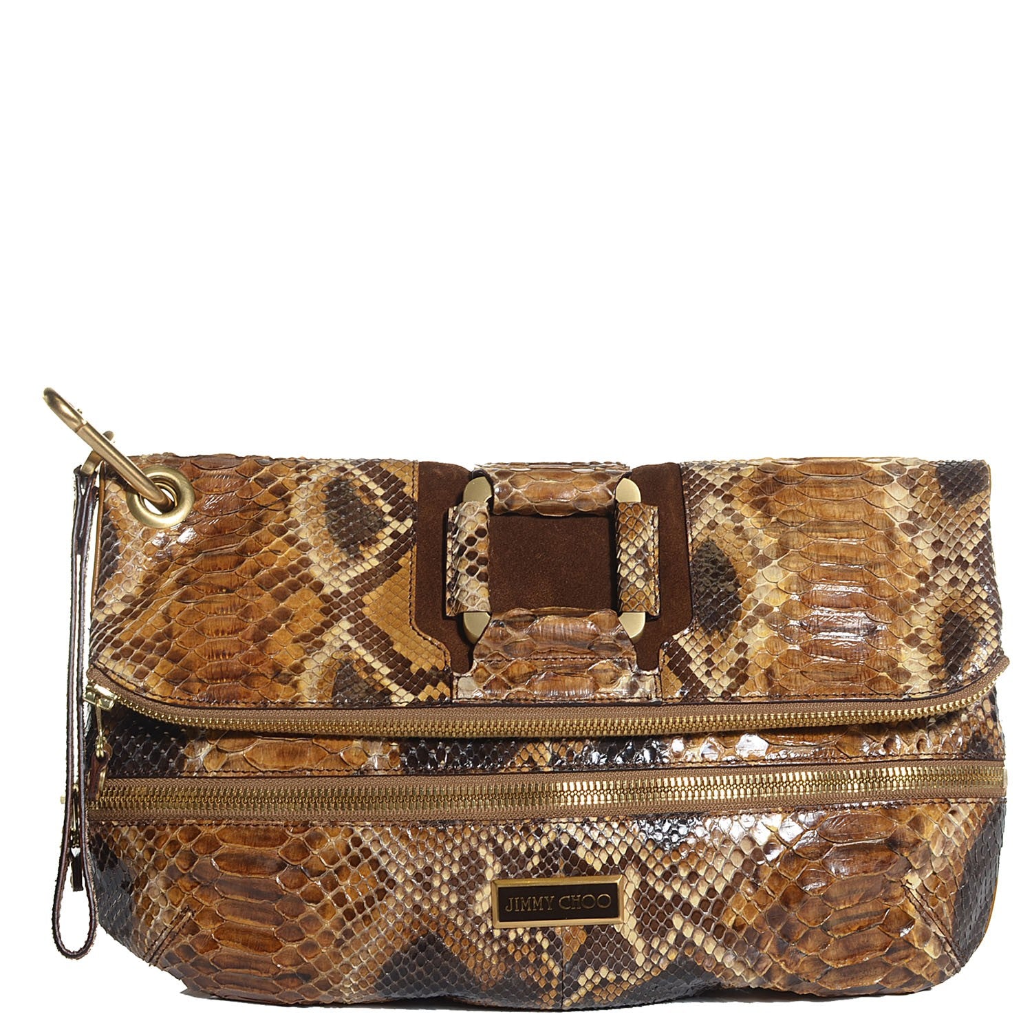 Jimmy Choo Python Marin Foldover Clutch Brown 1 of 6