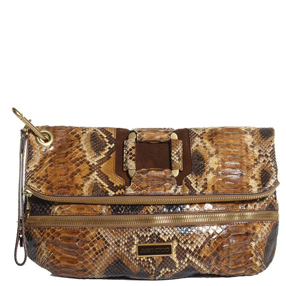 Jimmy Choo Python Marin Foldover Clutch Brown 1 of 6