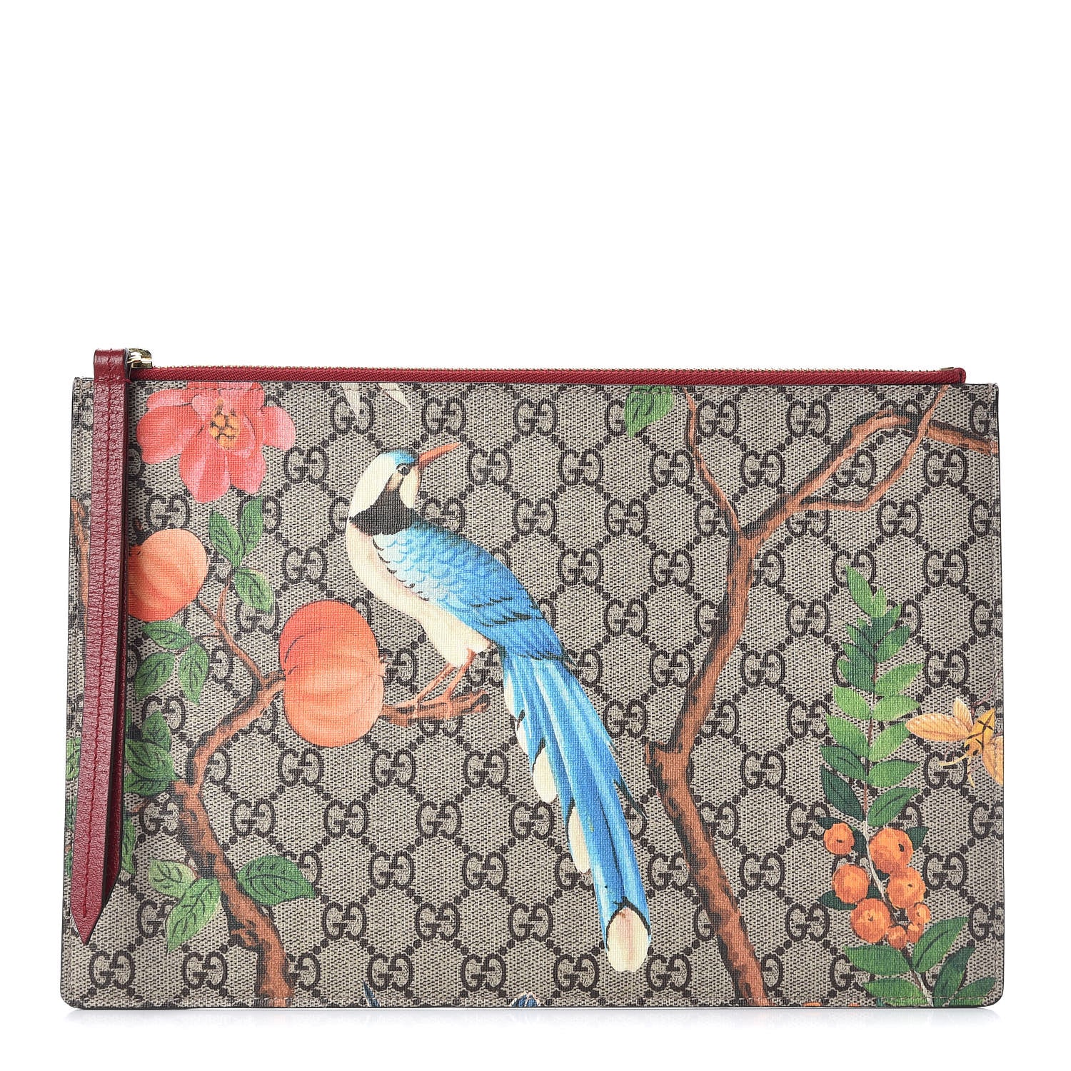 Gucci GG Supreme Monogram Tian Large Zip Pouch Beige Multicolor Red 1 of 10