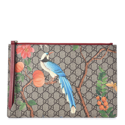 Gucci GG Supreme Monogram Tian Large Zip Pouch Beige Multicolor Red 1 of 10