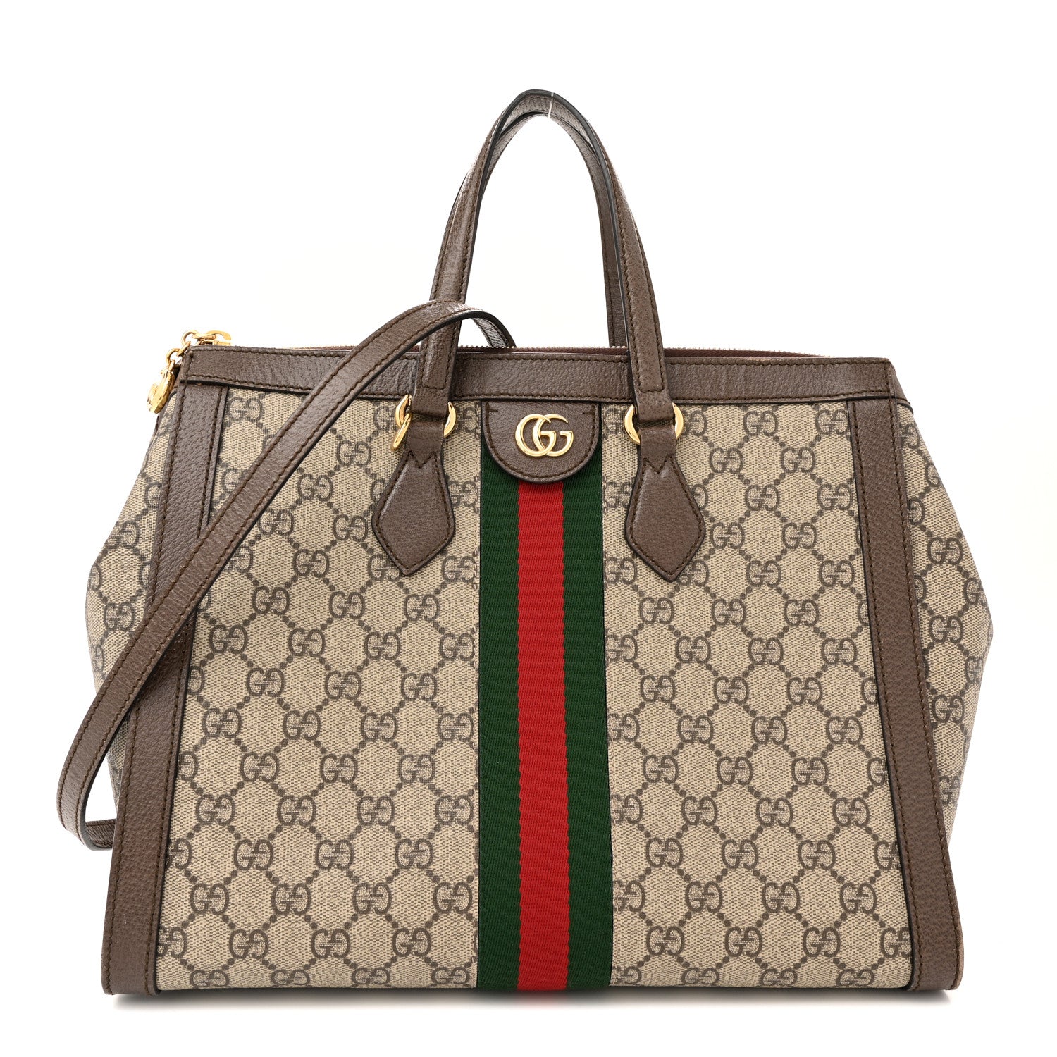 Gucci GG Supreme Monogram Web Medium Ophidia Tote Bag Brown 1 of 15