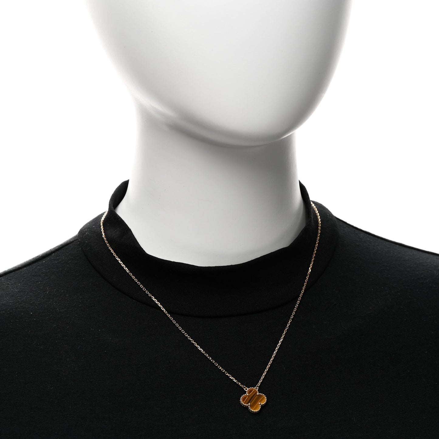 18K Yellow Gold Tiger Eye Vintage Alhambra Pendant Necklace