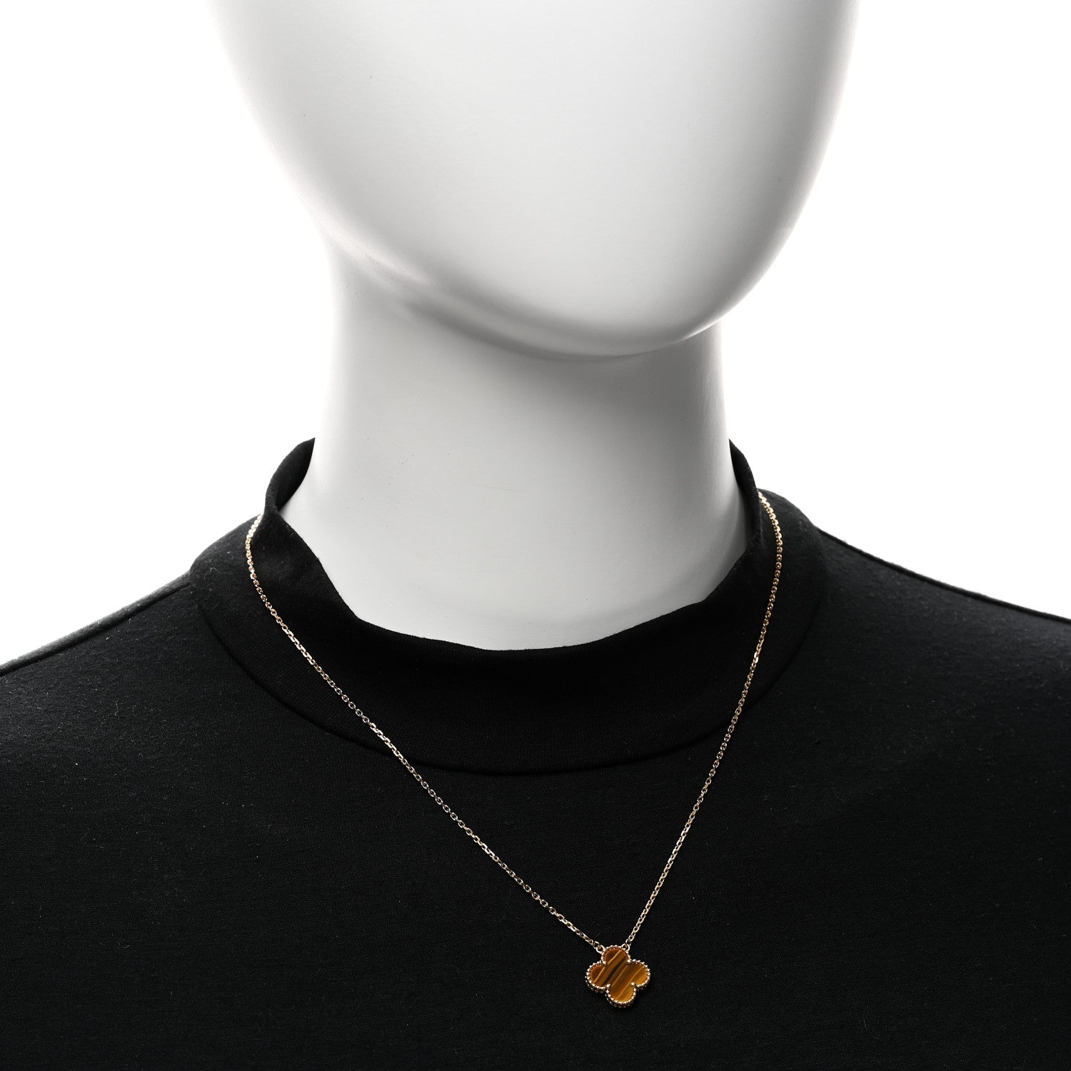 Van Cleef & Arpels 18K Yellow Gold Tiger Eye Vintage Alhambra Pendant Necklace 2 of 6