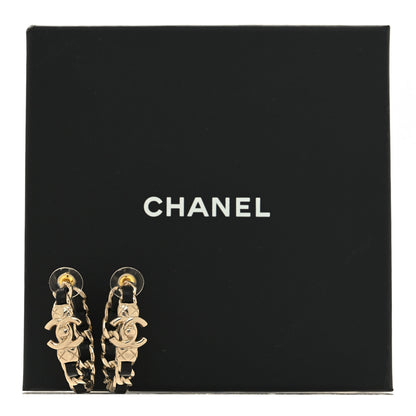 Chanel Metal Lambskin Quilted CC Turnlock Chain Hoop Earrings Gold Black 5 of 5