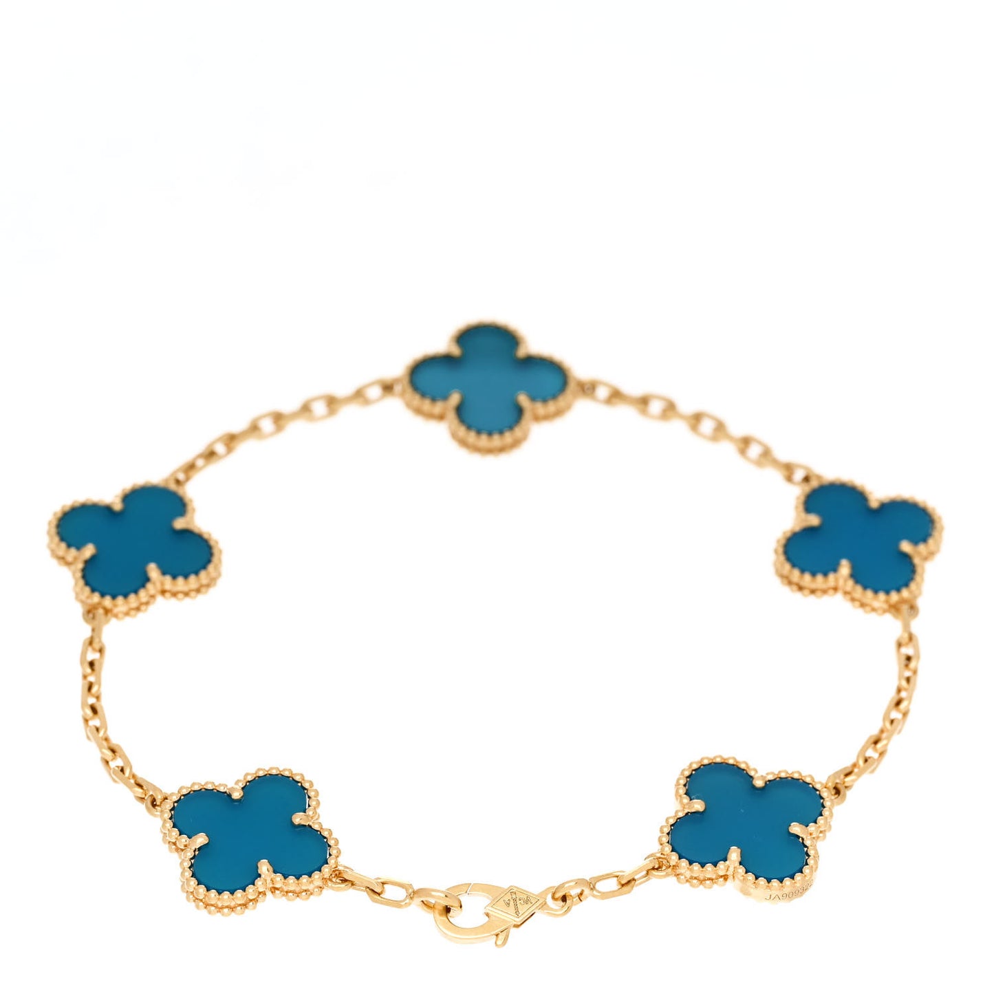 18K Yellow Gold Blue Agate 5 Motifs Vintage Alhambra Bracelet