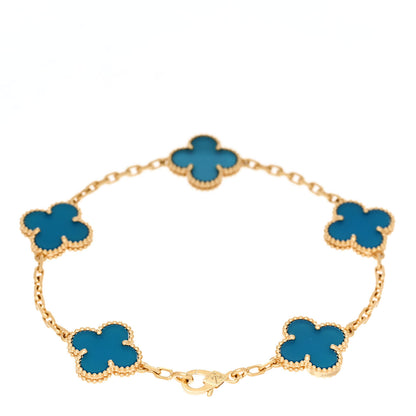 Van Cleef & Arpels 18K Yellow Gold Blue Agate 5 Motifs Vintage Alhambra Bracelet 2 of 5