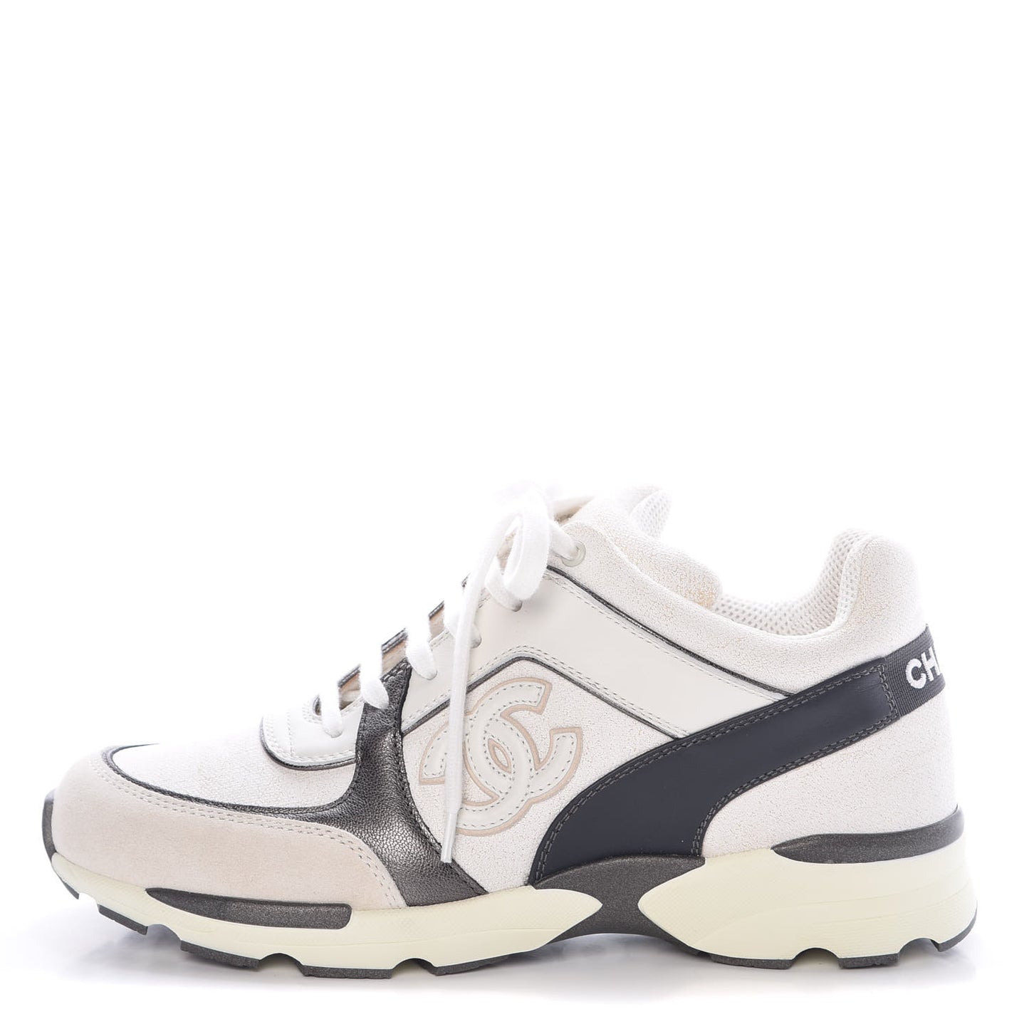 Suede Calfskin CC Sneakers 37 White Grey