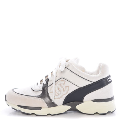 Chanel Suede Calfskin CC Sneakers 37 White Grey 1 of 9