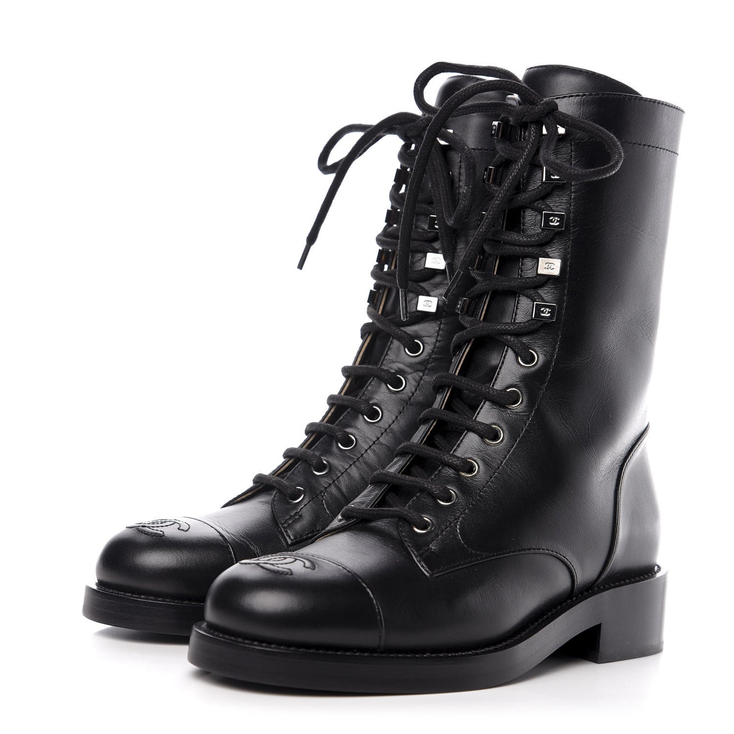 Lambskin Lace Up Combat Boots 36 Black
