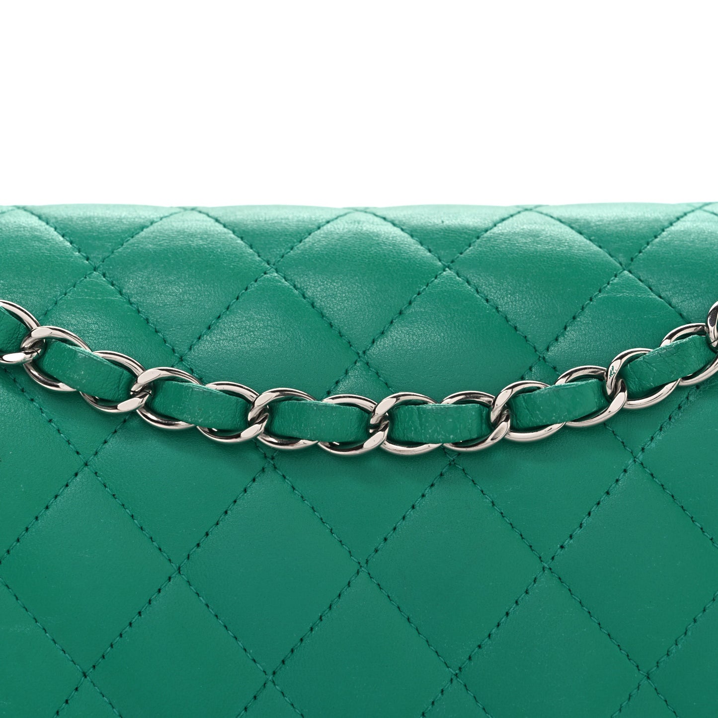 Lambskin Quilted Medium Double Flap Green