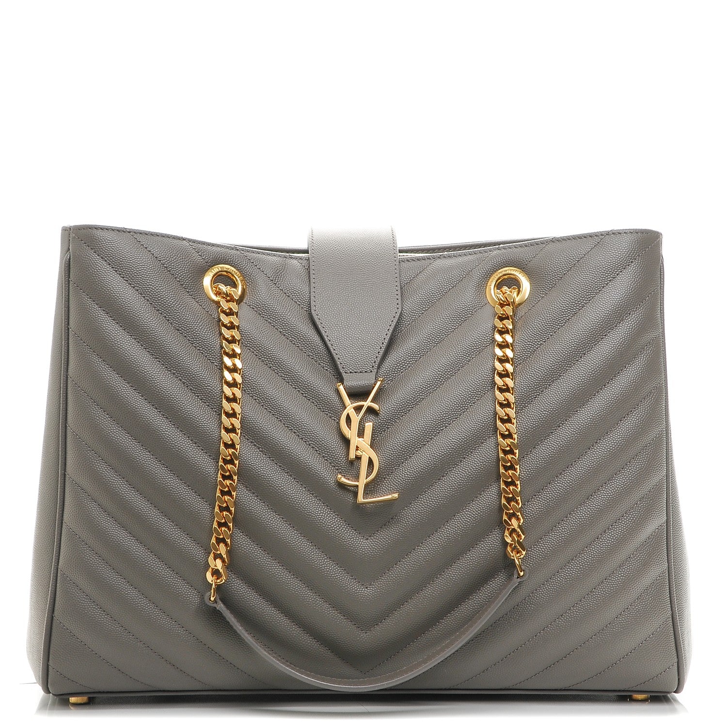 Saint Laurent Grain De Poudre Matelasse Chevron Monogram Shopping Bag Fog 1 of 7